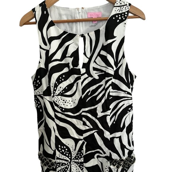 Lilly Pulitzer Forsythia Black & White Embellished Dress - Like New Size 10 - Picture 2 of 7
